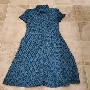 Ann Taylor floral eyelet teal and blue button front dress
